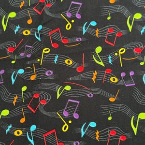 Colorful Music Cotton Fabric Musical Notes Hi Fashion Fabrics GM-2101 Music Lover Black Background OOP 2006 By the Yard