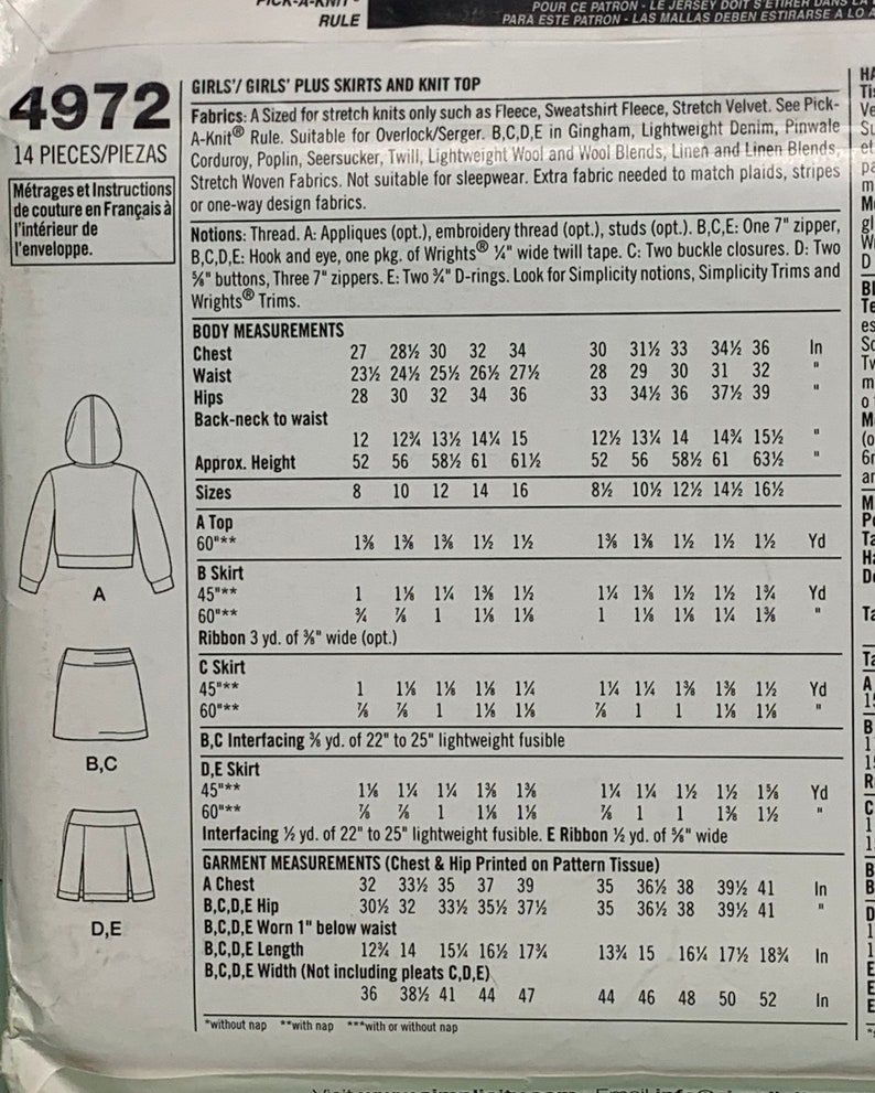 Simplicity 4972 LIZZIE Mcguire Girls Skirts & Knit Top Hoodie Hooded ...