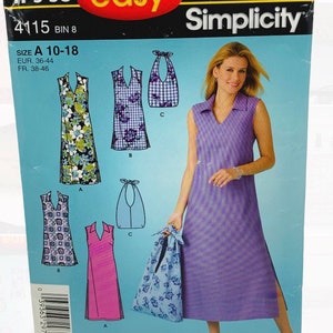 UNCUT Easy to Sew Simplicity 4115 Sleeveless Short or Long Dress and Handbag Misses size 10 12 14 16 18 Sewing Pattern