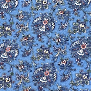 Blue Paisley Cotton Fabric  Blues Burgundy Beige Choose Length