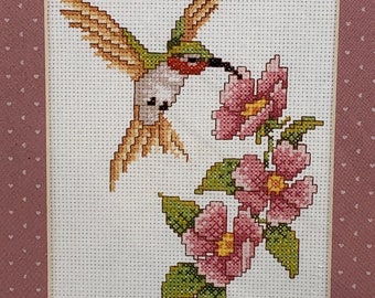 Vintage 90s Hummingbird Counted Cross Stitch Kit With Flowers Summer Sweets by Weekenders Finished Size 5 x 7 Plus Mat