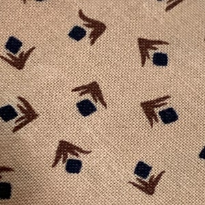 Moda QSQ Tan Floral Calico Cotton Fabric Tiny Print Blue Flowers and Brown Leaves  3/4 Yard Total