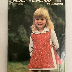 Vintage Butterick See & Sew 5468 Girl’s Dress and Tunic Sewing Pattern Pinafore Size 4 UNCUT