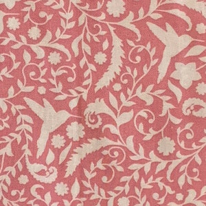 Pink and White Cotton Fabric Birds Flowers Leaves OOP One Half Yard