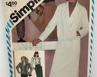 Simplicity 6106 Misses Tahari Suit Crossover Jacket, Slim Skirt And Blouse Top Designer Sewing Pattern Welt Pockets Size 14 UNCUT FF