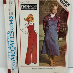 Misses Jumpsuit and  Jumper Dress Sewing McCall’s 5343 Vintage 1970s Size 10 Bust 32.5” UNCUT FF