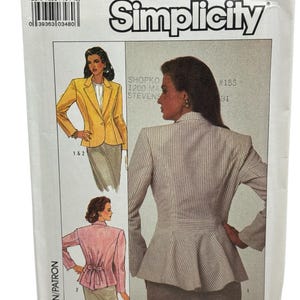 May include: Simplicity sewing pattern featuring a jacket design. The pattern includes illustrations of the jacket in yellow and pink, with a striped jacket on the back. The pattern number is 8442, and the size is N (10+12+14).