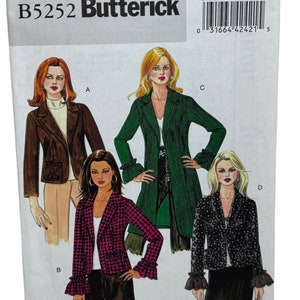 Butterick 5252 Misses and Misses Petite Jacket in Two Lengths Sewing Pattern Straight or Ruffled Sleeves Sizes 14-16-18–20 UNCUT FF