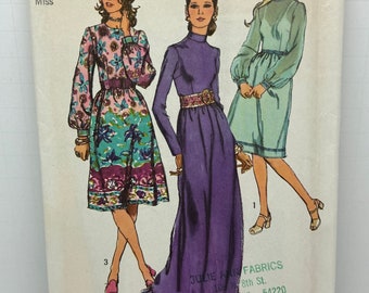 Vintage 70s Misses BOHO Dress in Two Lengths Simplicity 9447 Sewing Pattern  Modest Maxidress Size 14 Bust 36