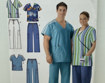 Unisex Scrubs Uniform Sewing Pattern Medical Office Pullover Top Pants Elastic Waist Men Women Simplicity 4101 Chest 40-50”  UNCUT FF