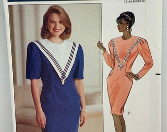 Butterick 5308 Misses Dress with Front Sailor Collar or Yoke Look Leslie Fay Sizes 6-8-10-12 UNCUT FF