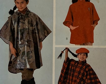 Vintage 1980s McCall’s 7704 Children’s Poncho 2 Lengths For Rain or Warmth Autumn Fall Spring Sewing Pattern Sizes 6-14  UNCUT FF