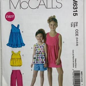 EASY McCall’s 6389 Schnittmuster für Mädchenkleider, Oberteile und Hosen, Größen 4-5-6 OOP UNCUT Ff