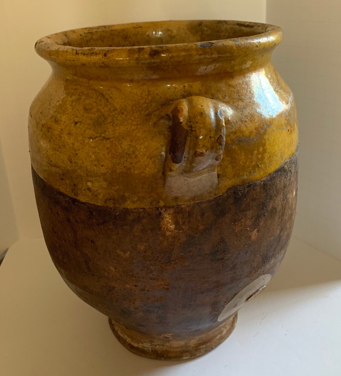 Vintage or Antique Yellow Ware Pottery Urn 10 Tall Primitive Etsy