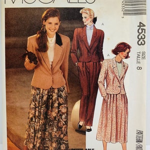 Vintage McCall’s 4533 Misses Lined Jacket Skirt and Pants Sewing Pattern Pantsuit Women’s Suit Size 8 UNCUT FF