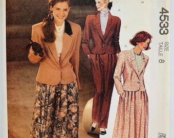 Vintage McCall’s 4533 Misses Lined Jacket Skirt and Pants Sewing Pattern Pantsuit Women’s Suit Size 8 UNCUT FF