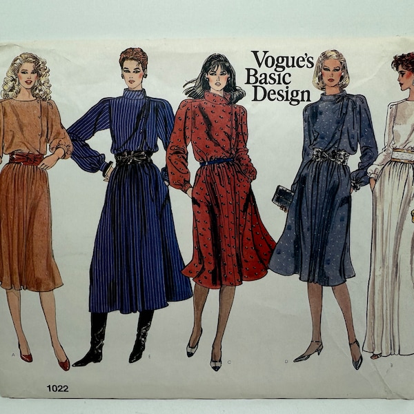 Vogue 1022 Misses Loose Fit Blouson Dress in Three Lengths Sewing Pattern Easy to Sew Vintage 90s Size 12 UNCUT FF