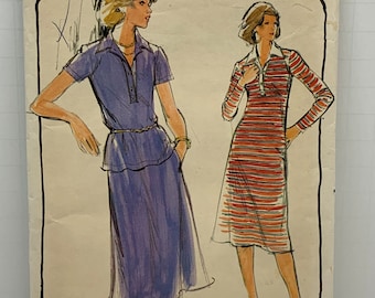 Vintage 70s Butterick 5235 Misses Plus Size Knit Top Dress and Skirt Sewing Pattern Pullover Half Size 18.5 Bust 40 Waist 32 UNCUT FF