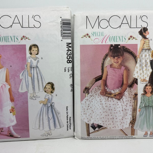 Girl’s Special Occasion Dress or Top and Skirt Dress McCall’s 3463 or 4358 Sewing Pattern Wedding Flower Girl Sizes 3-4-5 or 6-7-8 UNCUT FF