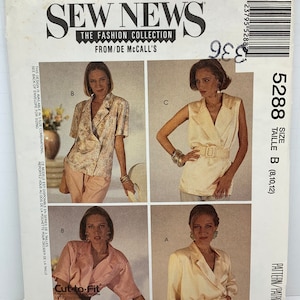 Misses Button Front Blouses Tops Sewing Pattern  McCall’s 5288 Notched Collar and Sleeve Variations Sizes 8-10-12 Bust 31.5-34”UNCUT FF