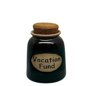 Vacation Fund Ceramic Money Jar  Tumbleweed Pottery Cork Lid Green 4.5” Tall