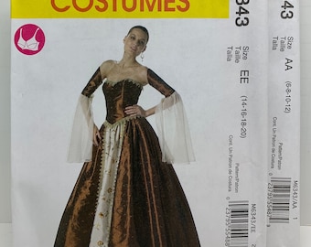 McCalls 6343 Misses Boned Corset Dress Full Skirt Renaissance Costume Sewing Pattern Beltane Victorian Medieval Sizes 6-12 or 14-20 UNCUT FF