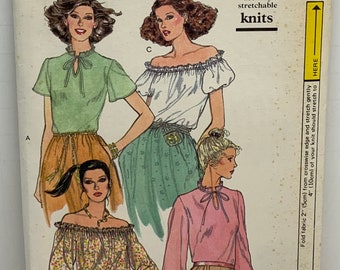 Vintage 70s Vogue 7060 Misses Tops Blouses Sewing Pattern