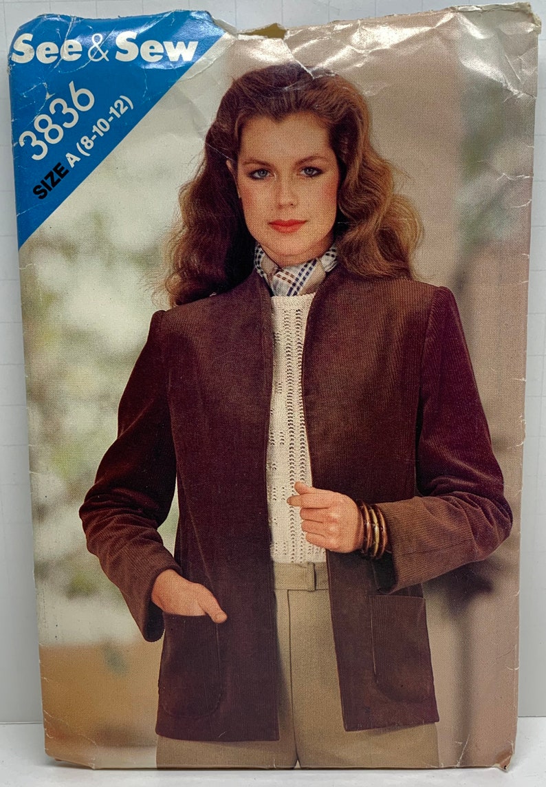 Vintage Butterick See & Sew 3836 Misses Collarless Blazer Jacket Suit Jacket Sewing Pattern Sizes 8-10-12 UNCUT FF image 1