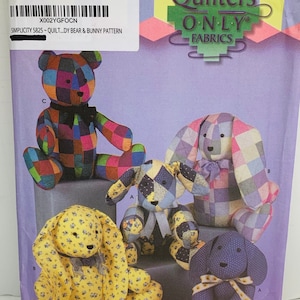 Stuffed Animals Sewing Pattern Dog Rabbit Bear 20” Plush Simplicity Crafts 5825 by Elaine Heigl Designs Quilters Only Fabric UNCUT FF