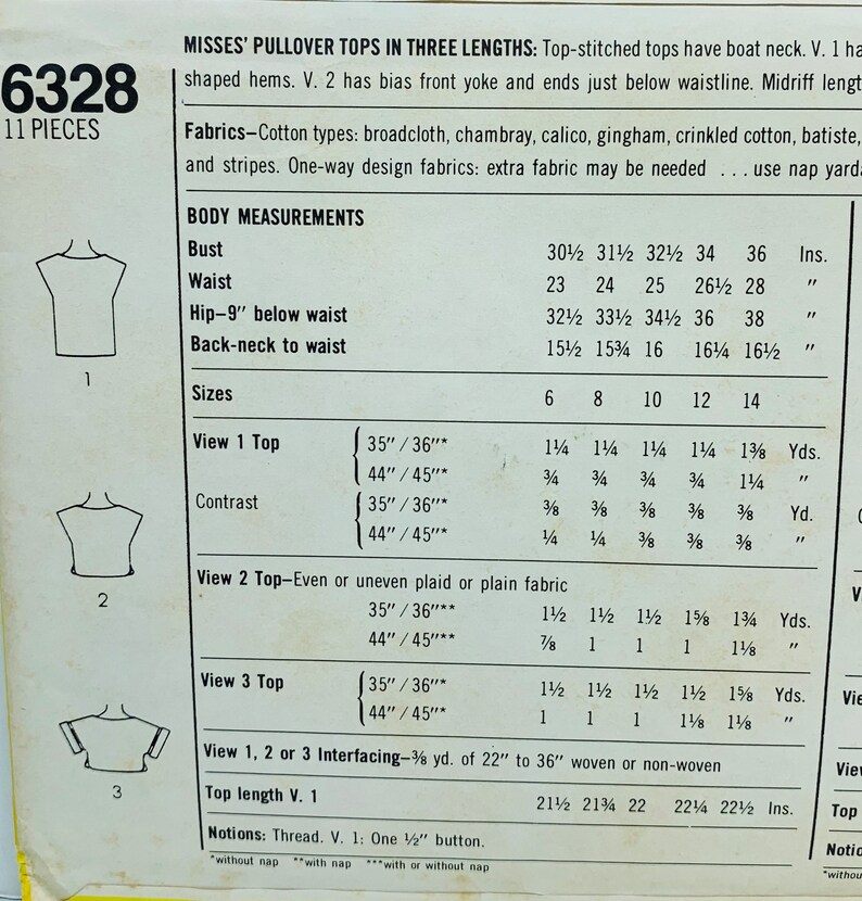 Vintage Simplicity 6328 Pullover Blouse Top Shirt in Three Lengths Sizes 6-8 Cut to Size 8 Complete image 2