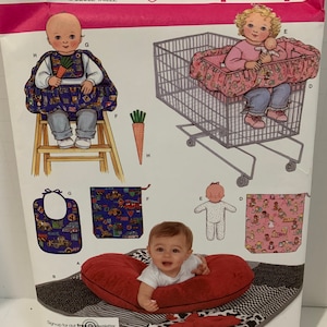 Simplicity 4225 Baby  Accessories Sewing Pattern Quilt, Donut Pillow Cover, Bib, High Chair & Shopping Cart Covers, Doll, Bunny UNCUT FF