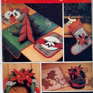VTG Butterick 4012 American Christmas Schnittmuster Stoffbaum Kranz Baum Rock Strumpf Läufer Servietten Tischset Korb UNCUT FF