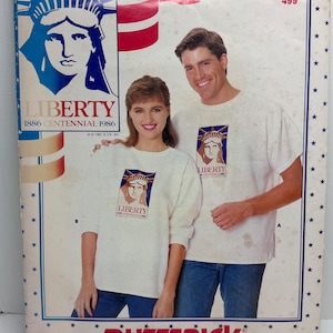Butterick 499 Statue of Liberty Adult Tee Shirt and Transfer Sewing Pattern Vintage 1986 Unisex Sizes XS-L UNCUT