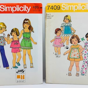 Vintage 1970s Girl’s Sundress Dress or Tops and Pants or Shorts Sewing Pattern Simplicity 7556 or 7409 Child Size 3 UNCUT FF