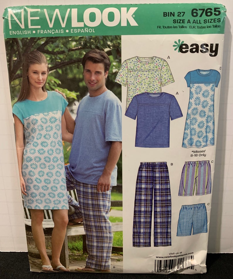 New Look 6765 Adult Pajamas and Loungewear Pjs Top Shorts - Etsy