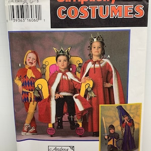 Boys and Girls Medieval Renaissance Historical Costumes Sewing Pattern King Queen Knight Princess Jester Simplicity 9236 Child Size 6-8