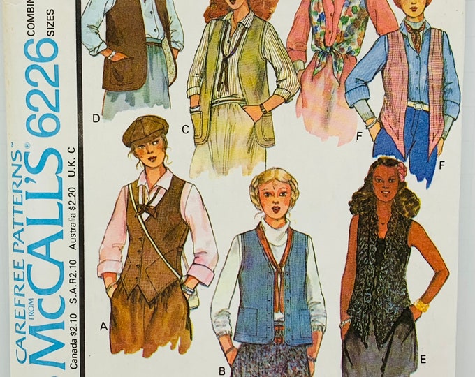 Vintage 70s Mccall’s 6226 Misses Vests Sewing Pattern Long, Short ...