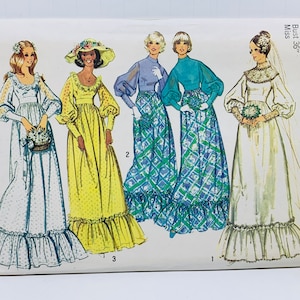Vintage 70s Simplicity 5569 Ruffle Hem Bridal Gown and Bridesmaid Dress Sewing Pattern 1970s Wedding Cottagecore Size 14 B36 UNCUT FF
