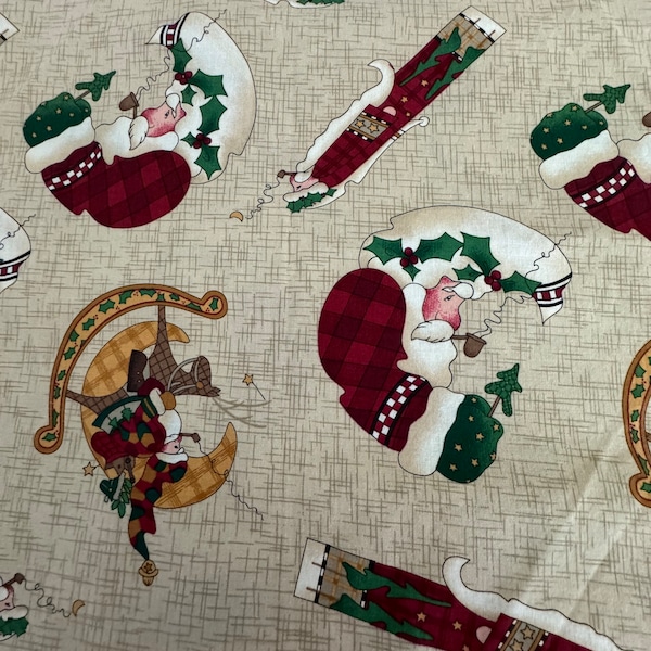 Santa Claus Christmas Fabric Primitive Quick as a Wink Rebecca Carter for SSI QSQ Neutral Background