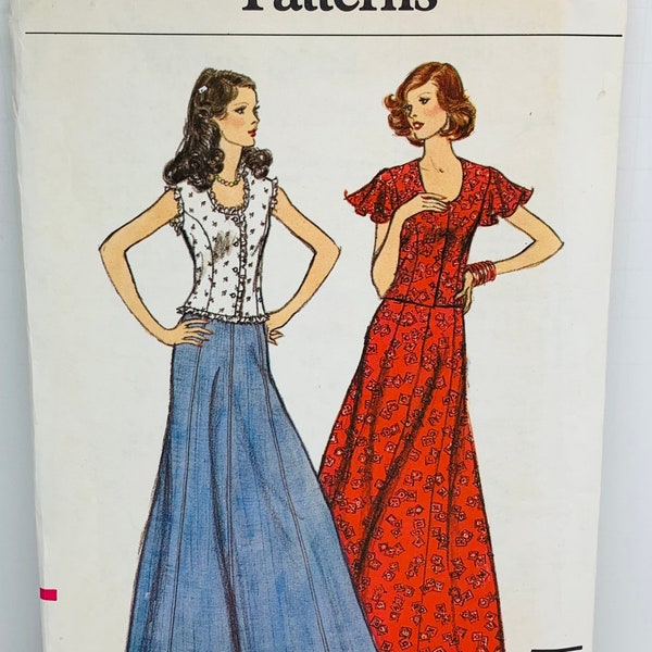 Vintage Vogue 8804 Misses Wide Maxi Skirt and Close Fitting Top Sewing Pattern U Neckline 1970s Size 14 Waist 28” UNCUT FF