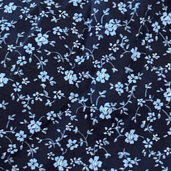 Navy Blue Floral Fabric Knit with Two Way Stretch 52” x Two Yards Circa 1980s Apparel Fabric