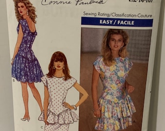 Butterick 6433  Misses & Misses Petite Dress Sewing Pattern  Dropped Waist Ruffled Hem Sizes 12 14 16 Partially Cut (Dress A) to Size 16