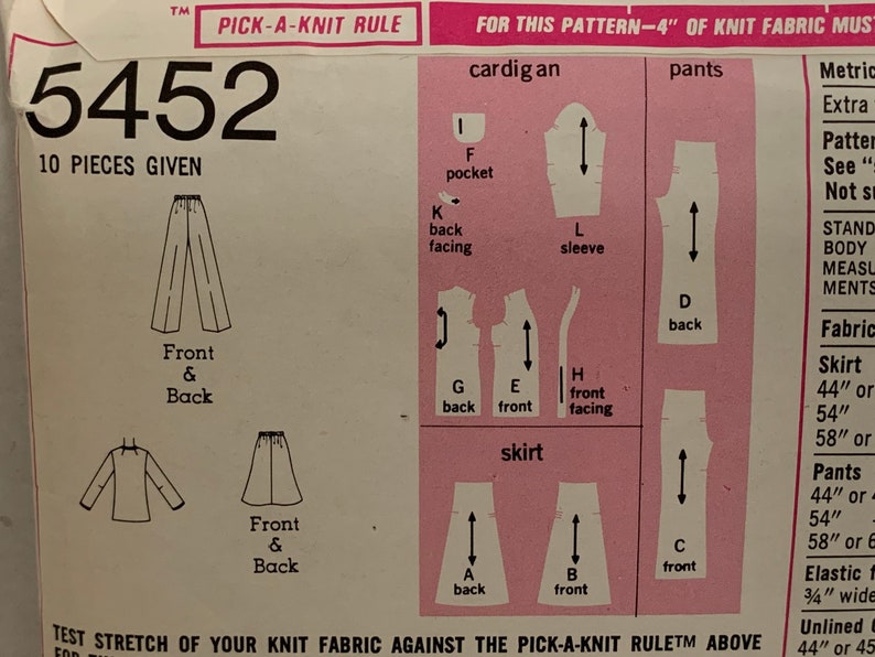 Vintage Simplicity 5452 Womens Misses Unlined Cardigan Jacket Pants and Skirt Sewing Pattern Size 16 1970s Neatly Cut and Complete image 6