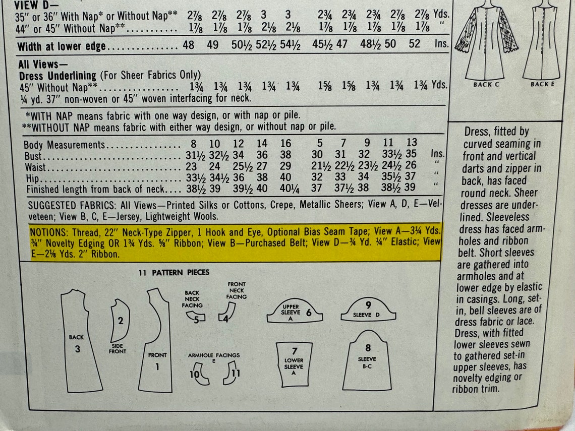 Vintage 70s Mccall’s 2146 Dress With Sleeve Variations Sewing Pattern ...