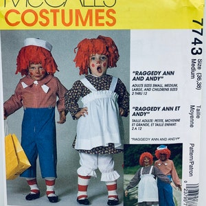 McCall’s 9494 7743 Raggedy Ann and Andy Dolls Halloween Costume Sewing Pattern Adult Size Medium or Large