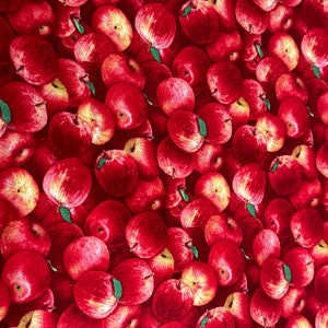 Bright Red Apple Fabric Cotton Elizabeth’s Studio Pattern 260, QSQ Quilt Fabric  Kitchen Apron Food