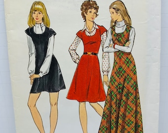 VTG 70s Butterick 6815 Misses Flared Jumper in Three Lengths with Cap Sleeves or Sleeveless  U-Neck Size 14 Bust 36 UNCUT FF