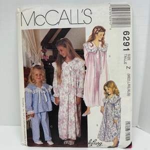 Girl’s Nightgown and Pajamas Sewing Pattern McCall’s 6291 Vintage Lanz of Salzburg Sizes 7-8-10-12-14  UNCUT FF