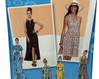 Simplicity 1881 Misses Knit Dress in 3 Length Sewing Pattern Project Runway Summer Dresses Halter Open Neck Low Cut Sizes 4-6-8-10-12 UNCUT