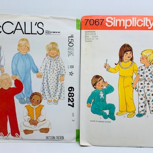 Puede incluir: Dos patrones de costura para pijamas de niños. El patrón de McCall's es para las tallas 3, 4 y 4, y el patrón de Simplicity es para las tallas 3 y 4. Ambos patrones presentan ilustraciones de niños usando los pijamas.